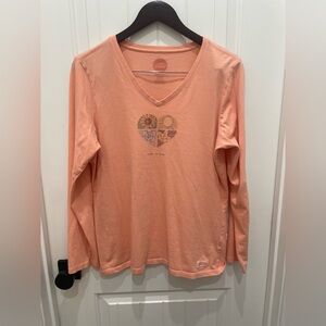 Life Is Good Peach V-Neck Tee with Subtle Logo